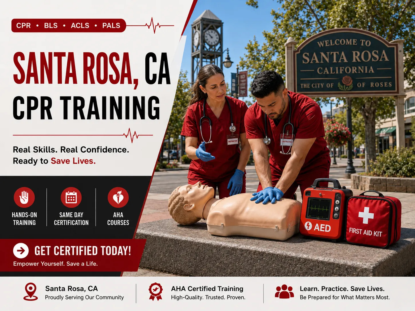 Adult CPR and first aid certification course in Santa Rosa, CA